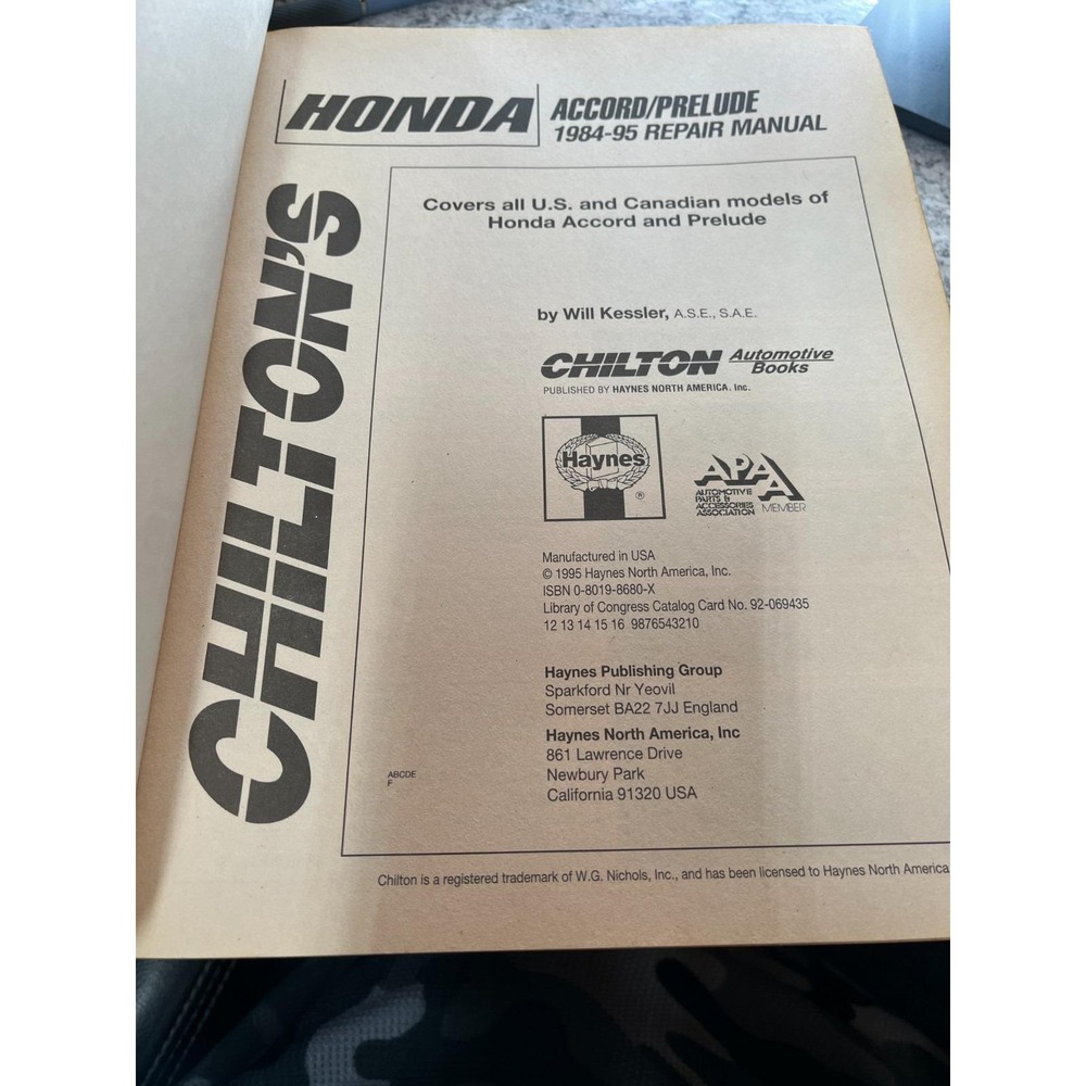Chilton Repair Manual Honda Accord Prelude‎ Care Shop Manual 30150 1984 to 1995 - Picture 6 of 8